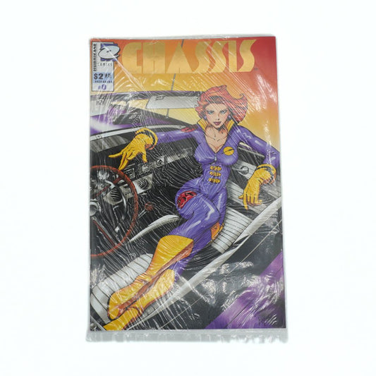 Comic book cover featuring a character in a purple outfit with red hair on a white background