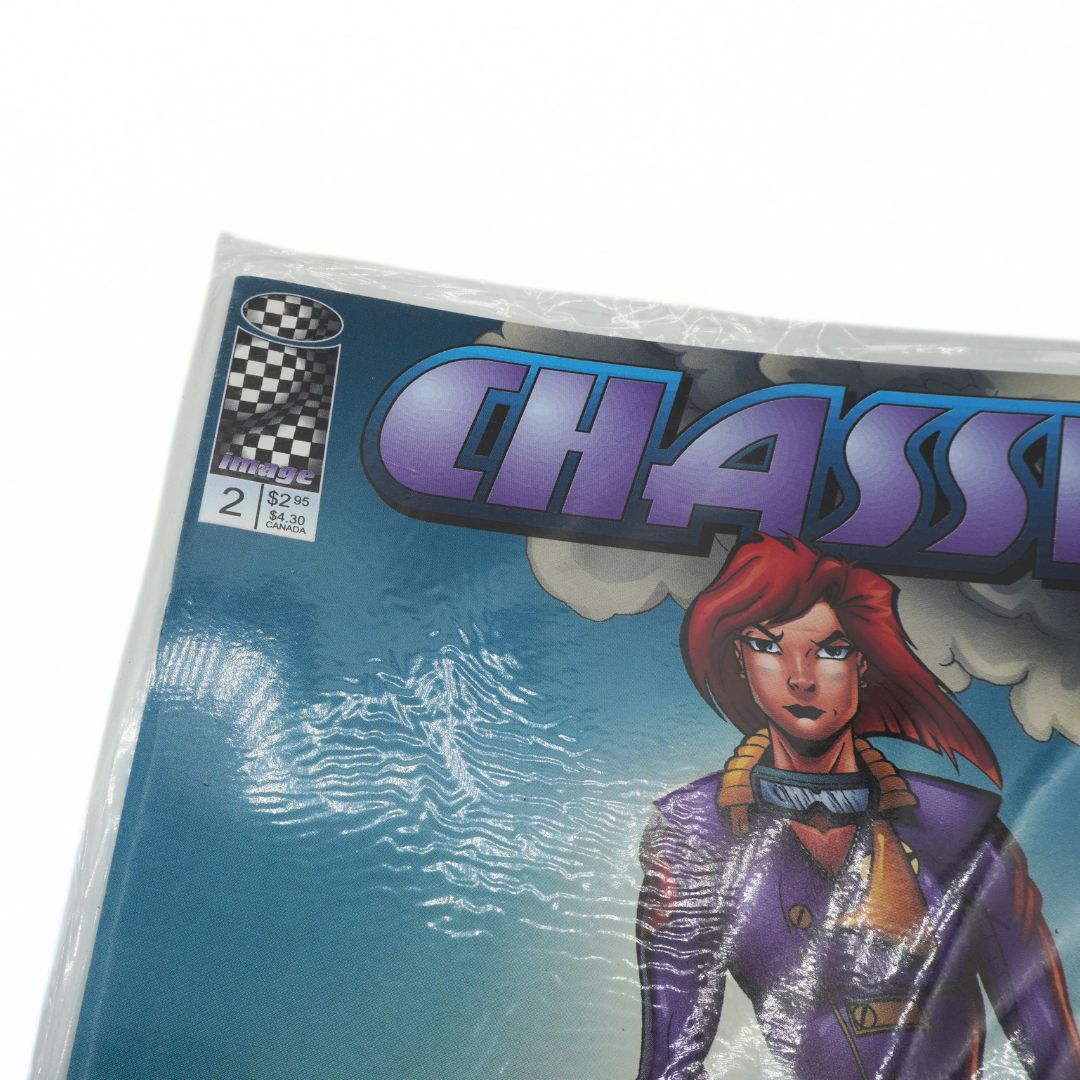 Comic book cover featuring a character with red hair and a purple outfit, with 'Chassis' branding.