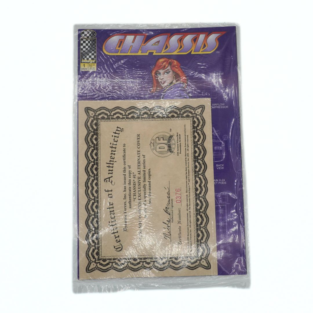 Product packaging with a certificate of authenticity and 'Chassis' branding on a white background