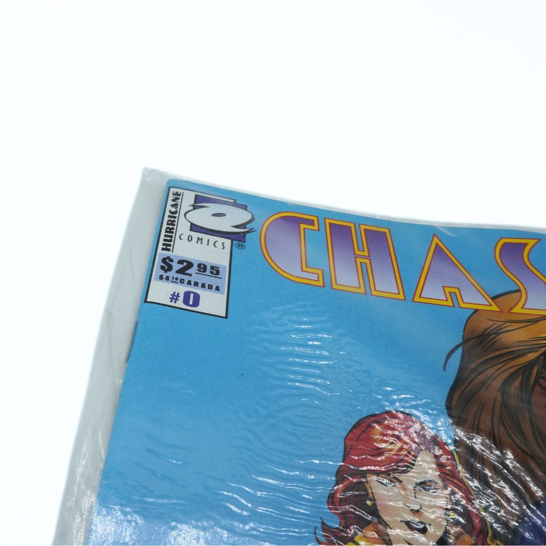 Comic book cover with a character's face on a blue background, featuring the title 'Chase'.