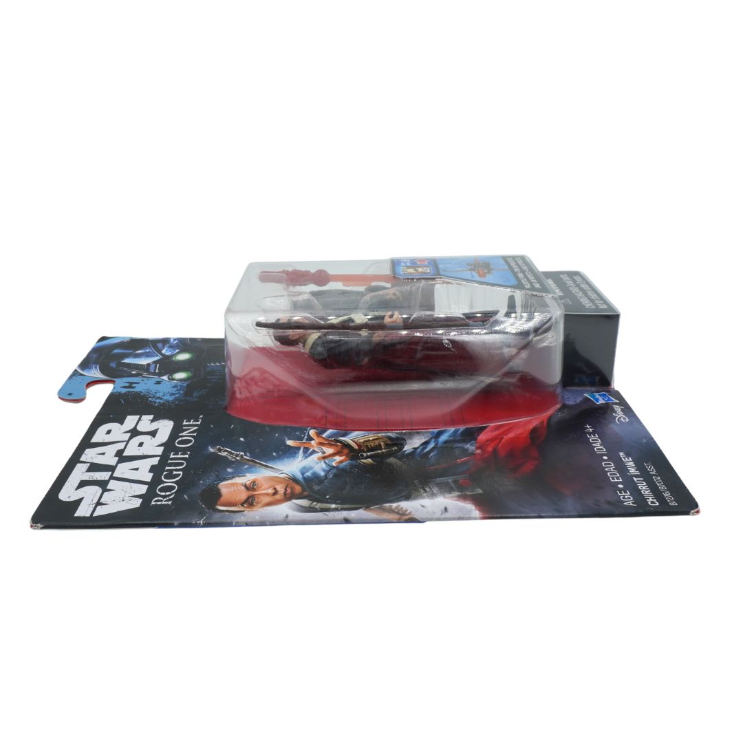 Star Wars toy model with transparent display case on a promotional poster