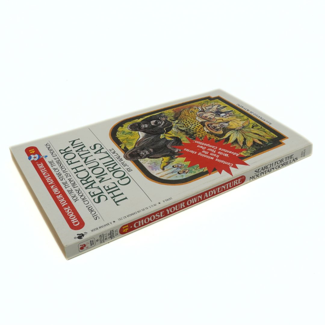 Vintage 'Choose Your Own Adventure' book with gorilla illustration on a white background