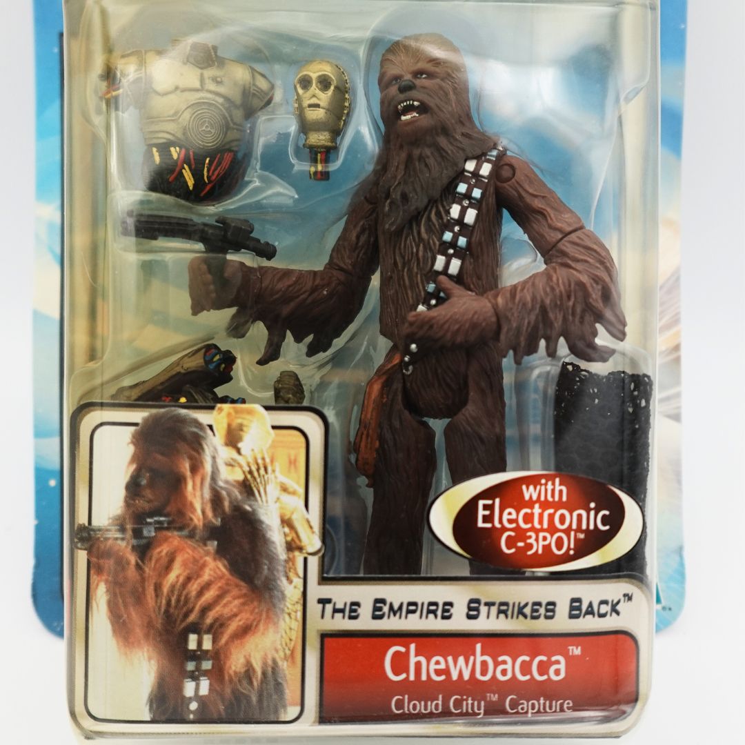 Closeup of the Chewbacca Cloud City Capture figurine showing the figure and accessories