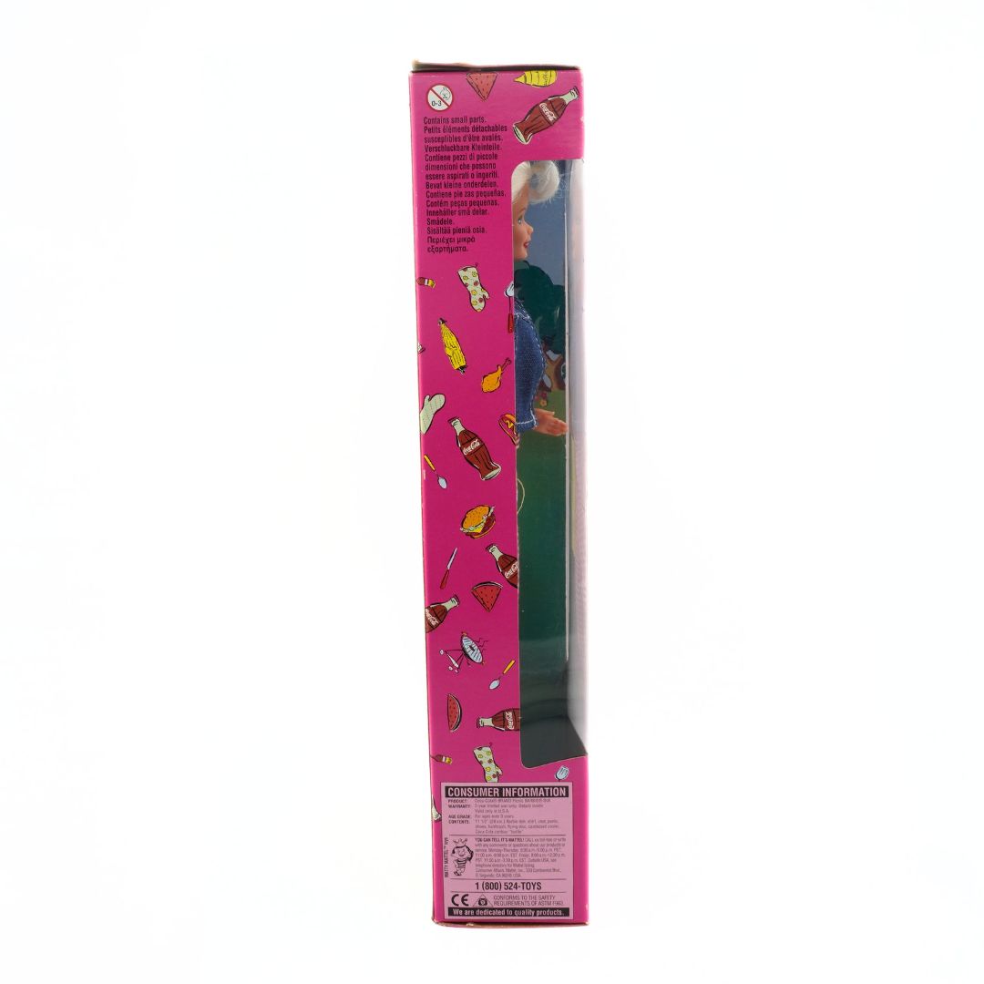 Pink toy box with colorful illustrations on a white background