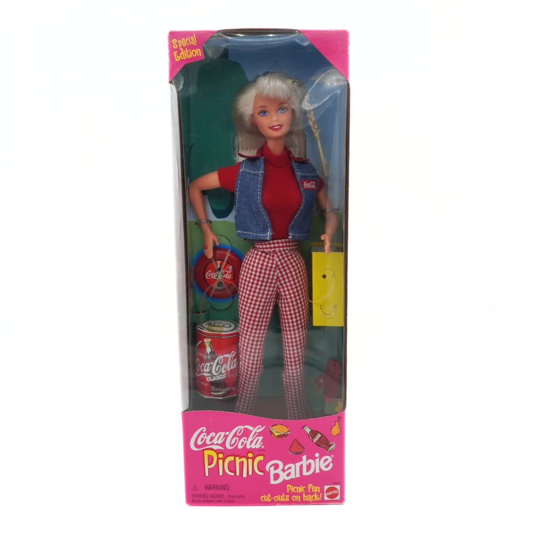 Coca-Cola Picnic Barbie doll in packaging with pink and green background