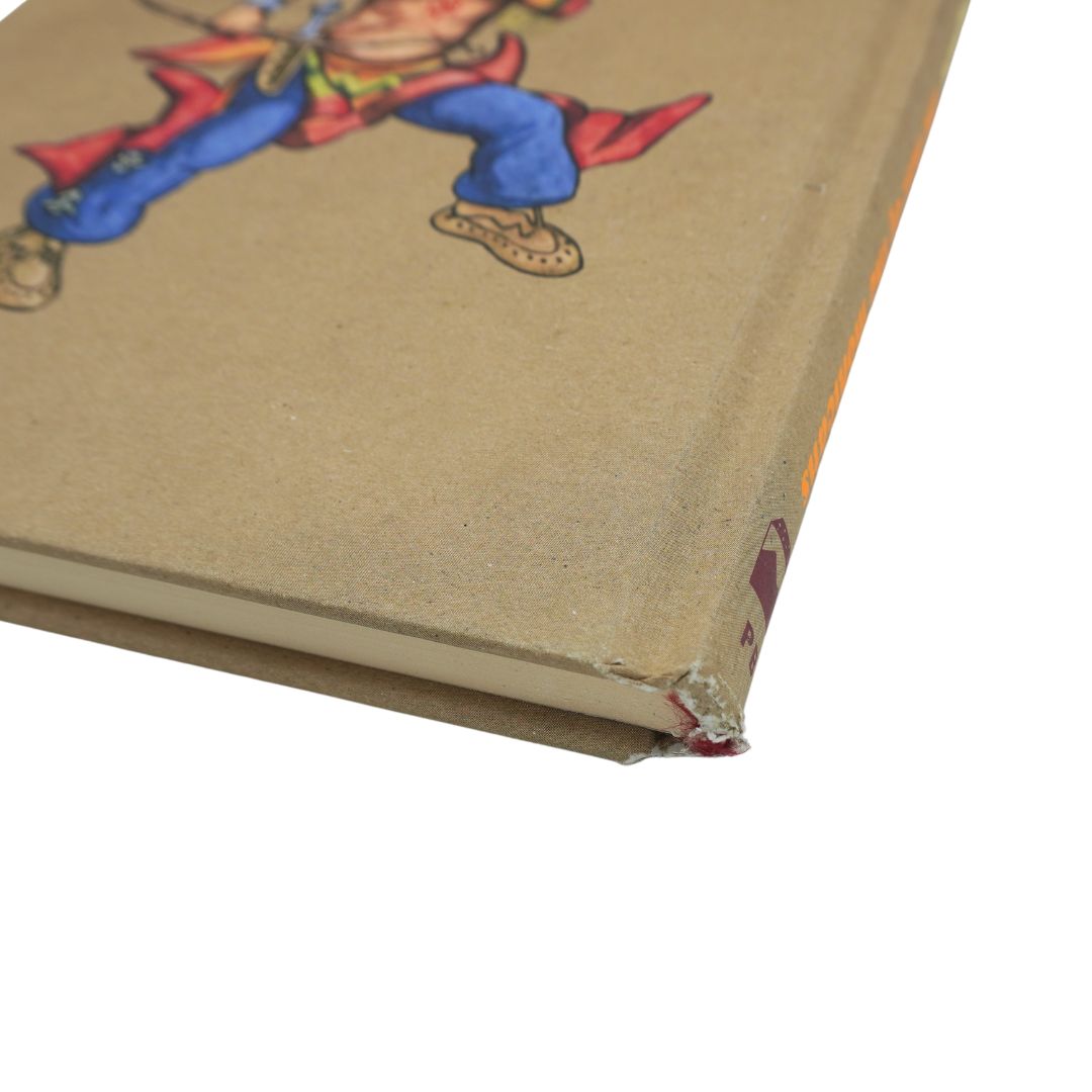 Damaged corner of a brown book photographed on a white backdrop