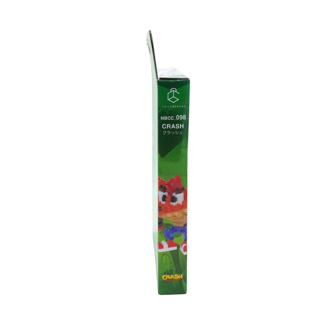 Green box with a Crash Bandicoot Nanoblock figure on a white background