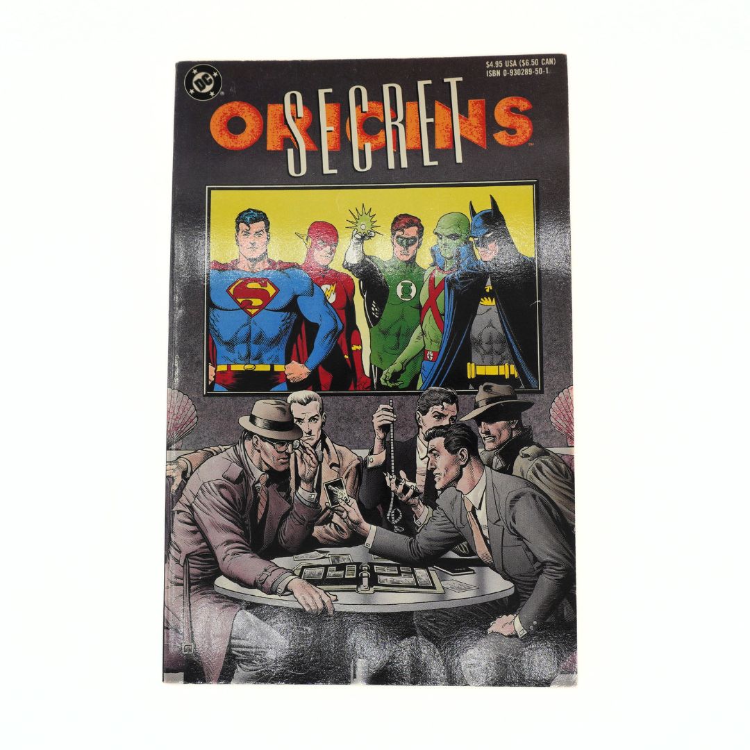 A vintage comic book titled 'Secret Origins' with DC Comics branding, featuring classic superhero artwork on the cover, photographed against a plain white background.