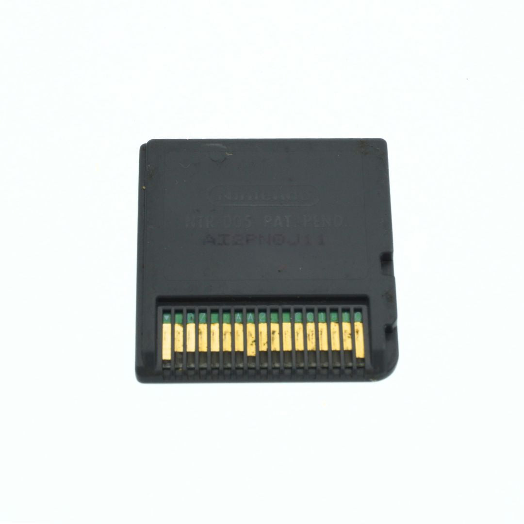 Black rectangular electronic component with gold contacts on a white background