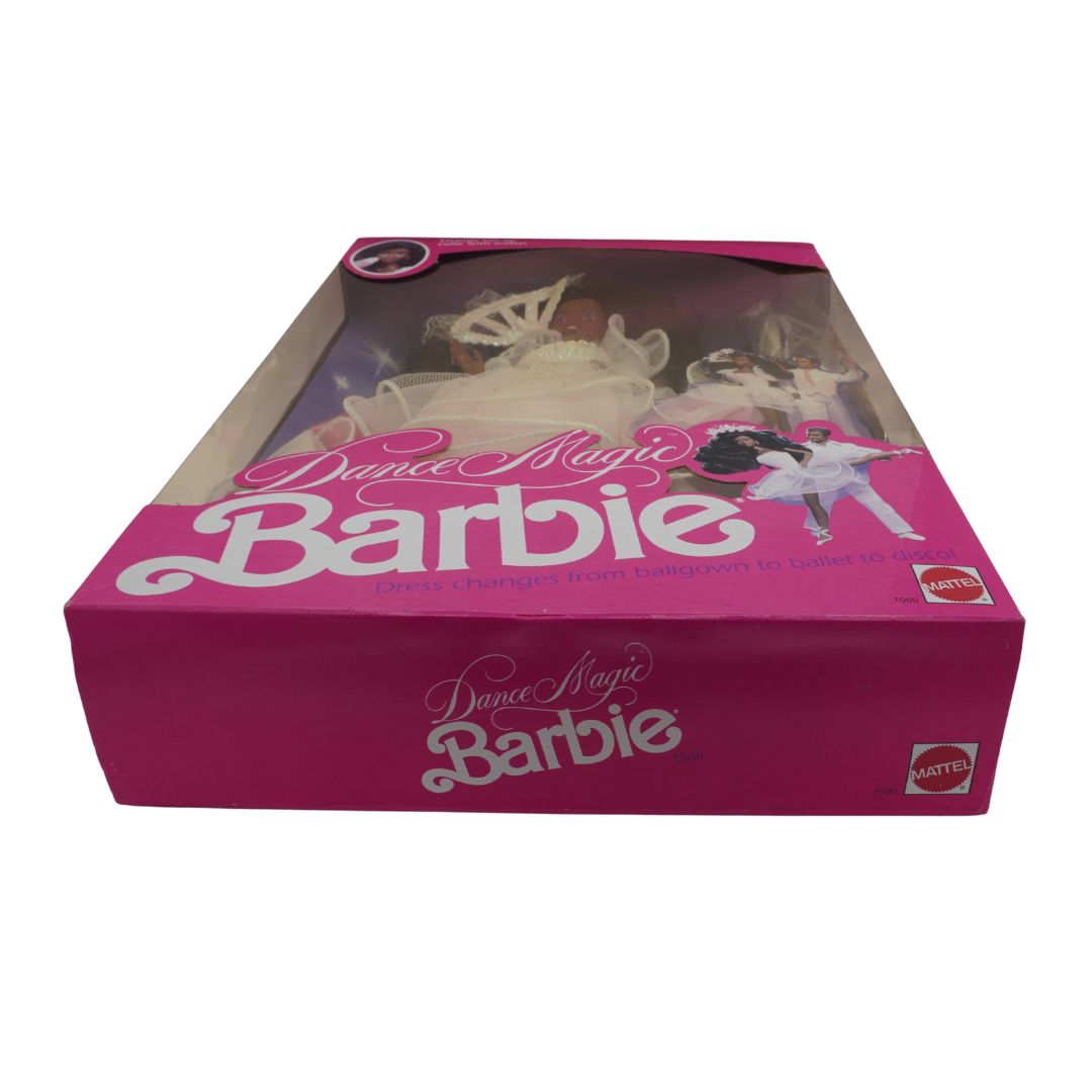 Box of Dance Magic Barbie toy with pink and white design