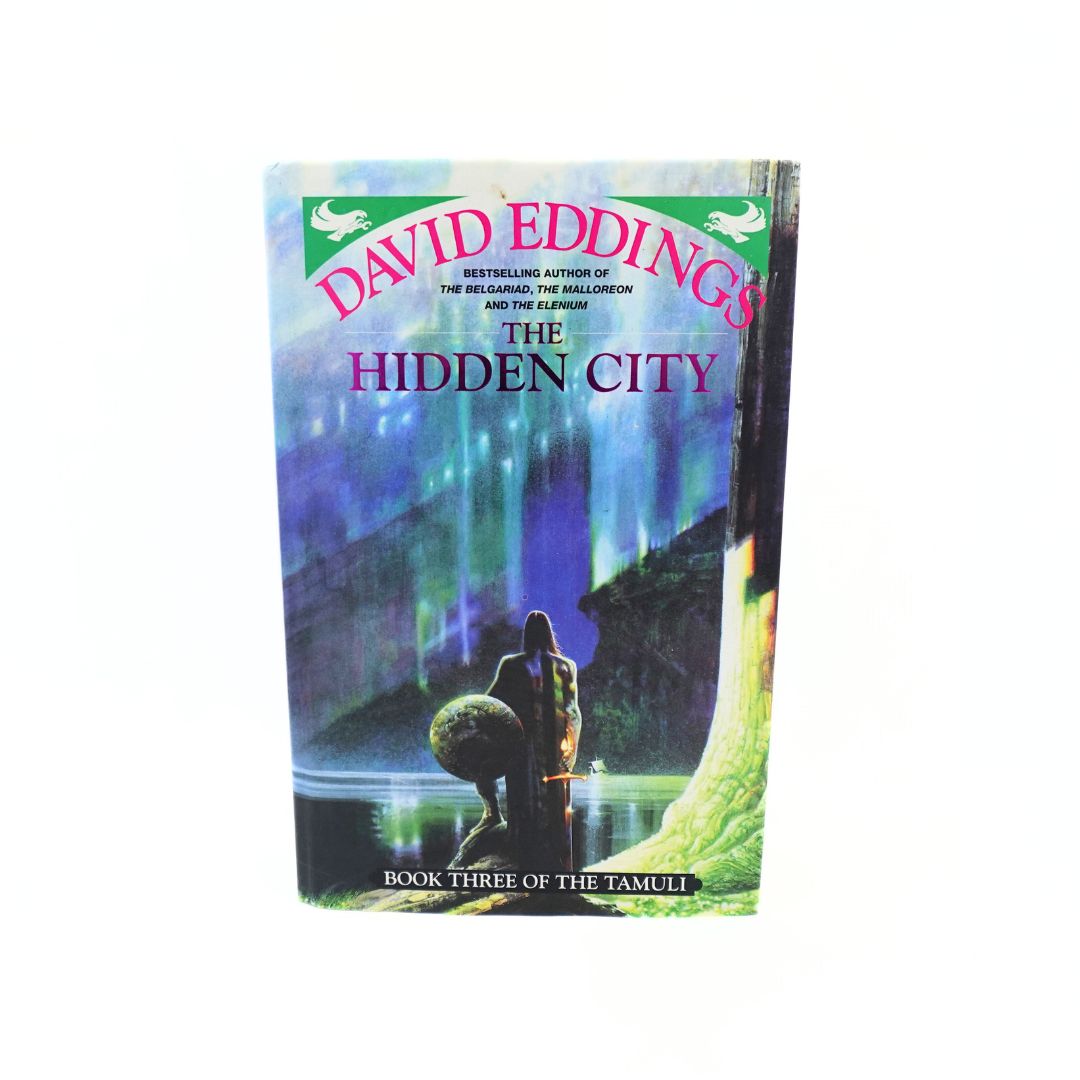 The Hidden City David Eddings book front cover, with green and blue cover