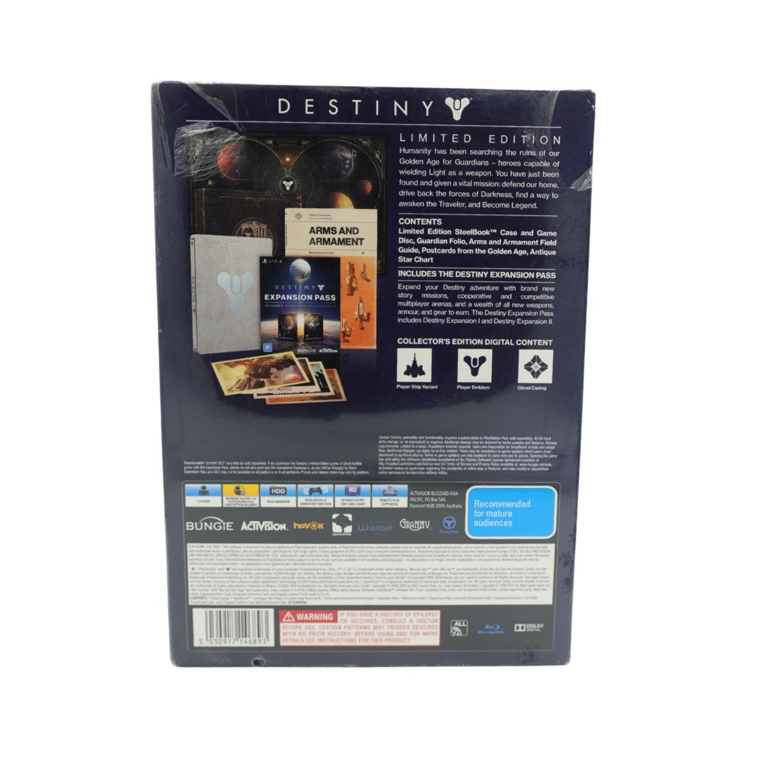 Back of a limited edition Destiny PS4 game photographed on a white background