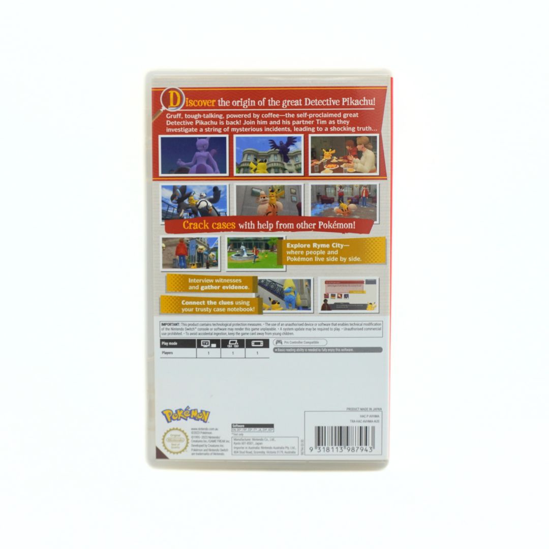The back cover of a Pokémon video game case, featuring colorful promotional text, screenshots, feature icons, and a barcode on a white background.