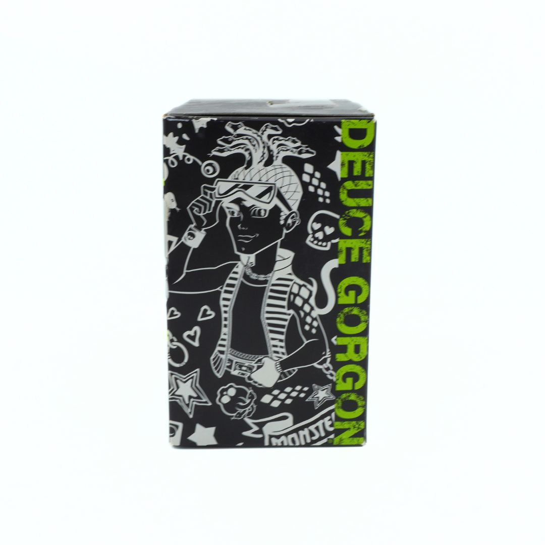 Black box with graphic design and 'Deuce Gorgon' text on a white background