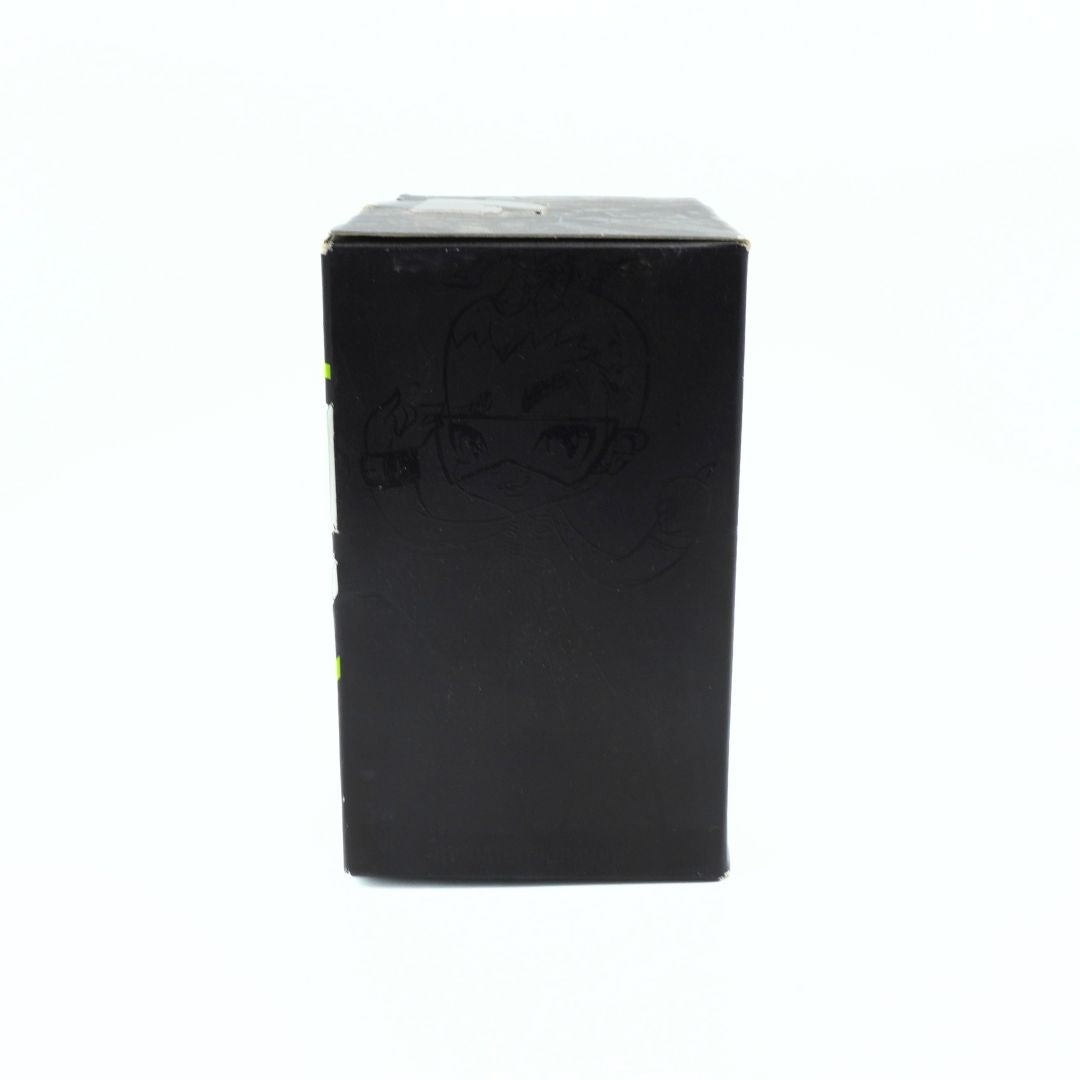 Black rectangular box with a logo on a white background