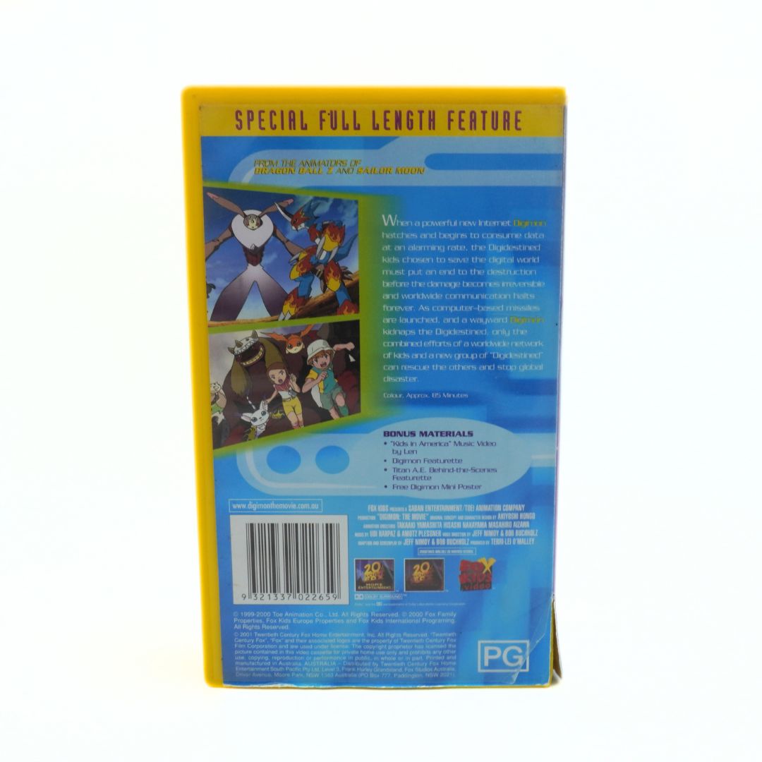 Back cover of the full length Digimon movie with yellow trim