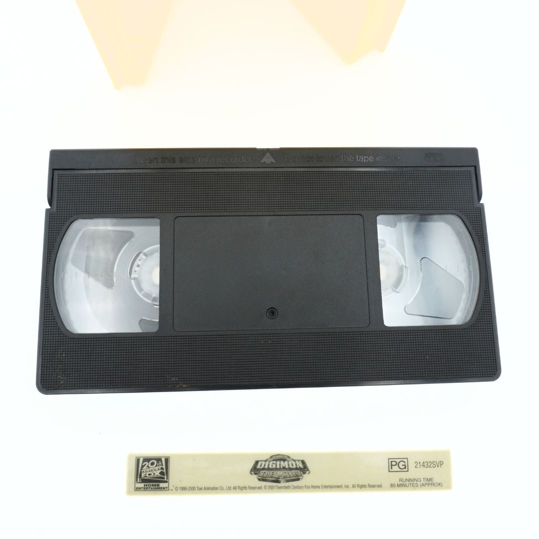 VHS tape with a label on a white background