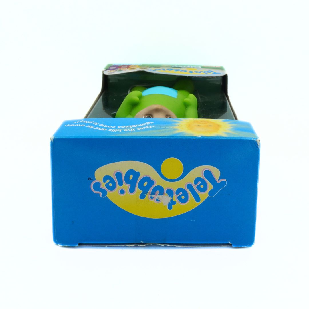 Top down image of a 1998 Teletubbies boxed figure