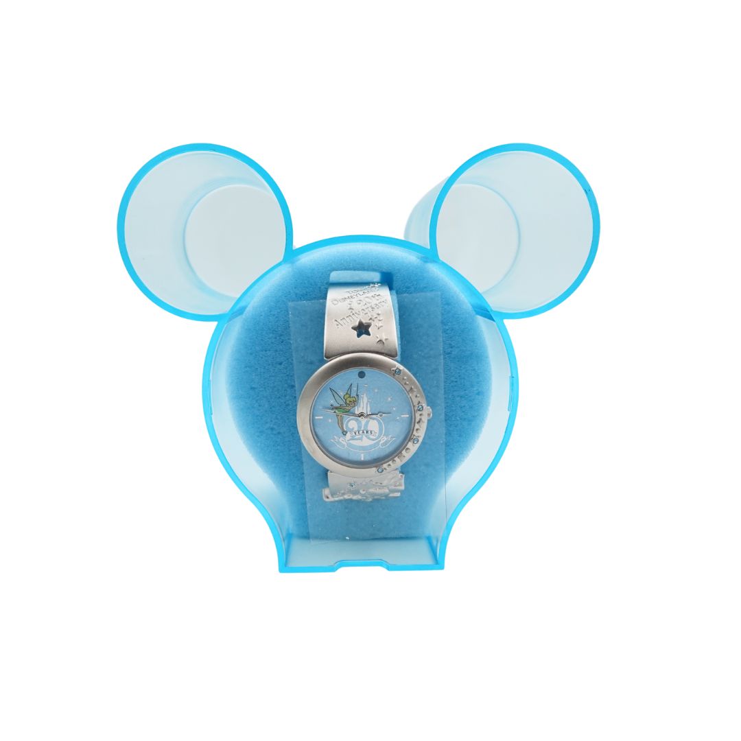 Photo of the Tokyo Disney Resort Tinkerbell watch inside a blue acrylic Mickey Shaped box