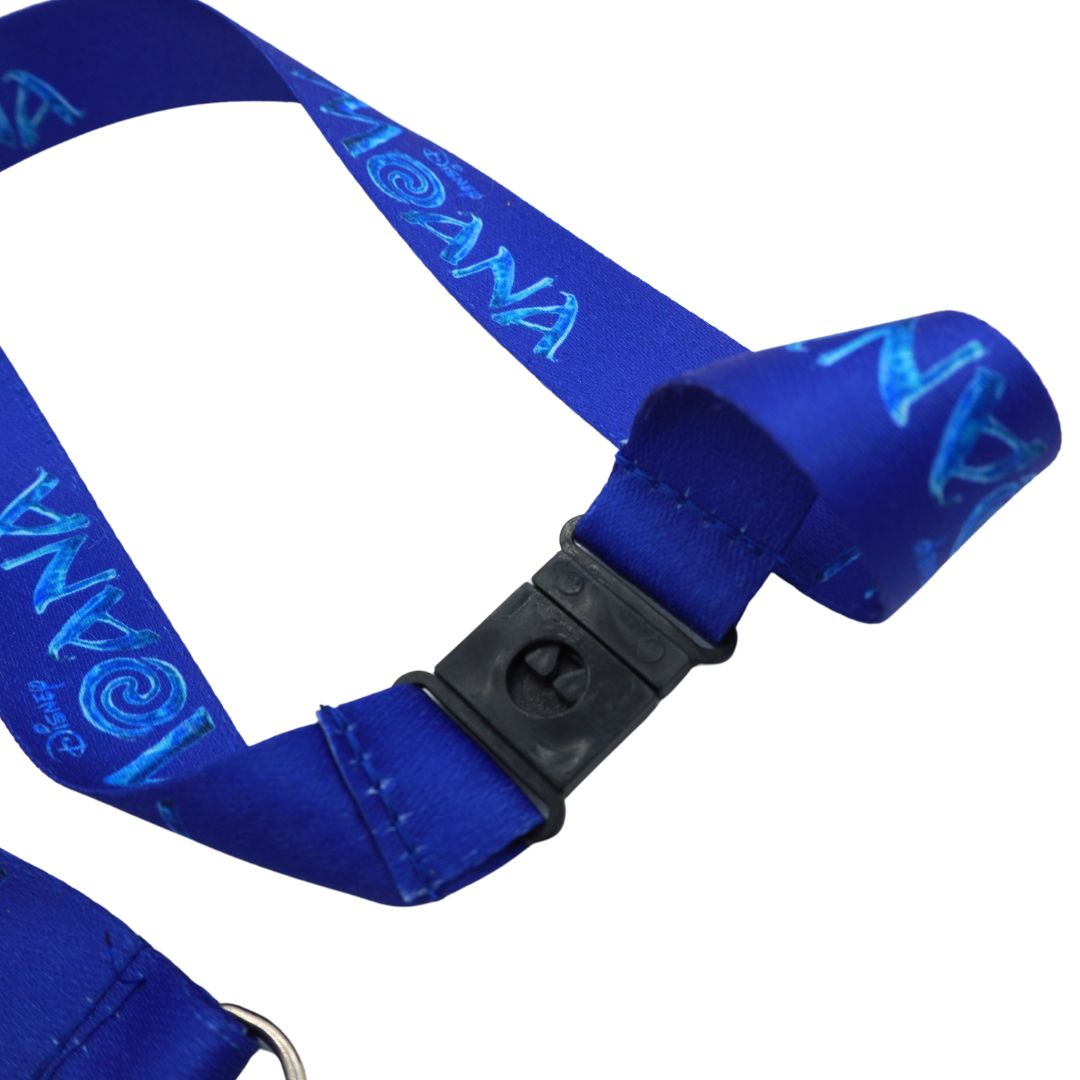 Clip to fasten a blue woven lanyard with Moana branding