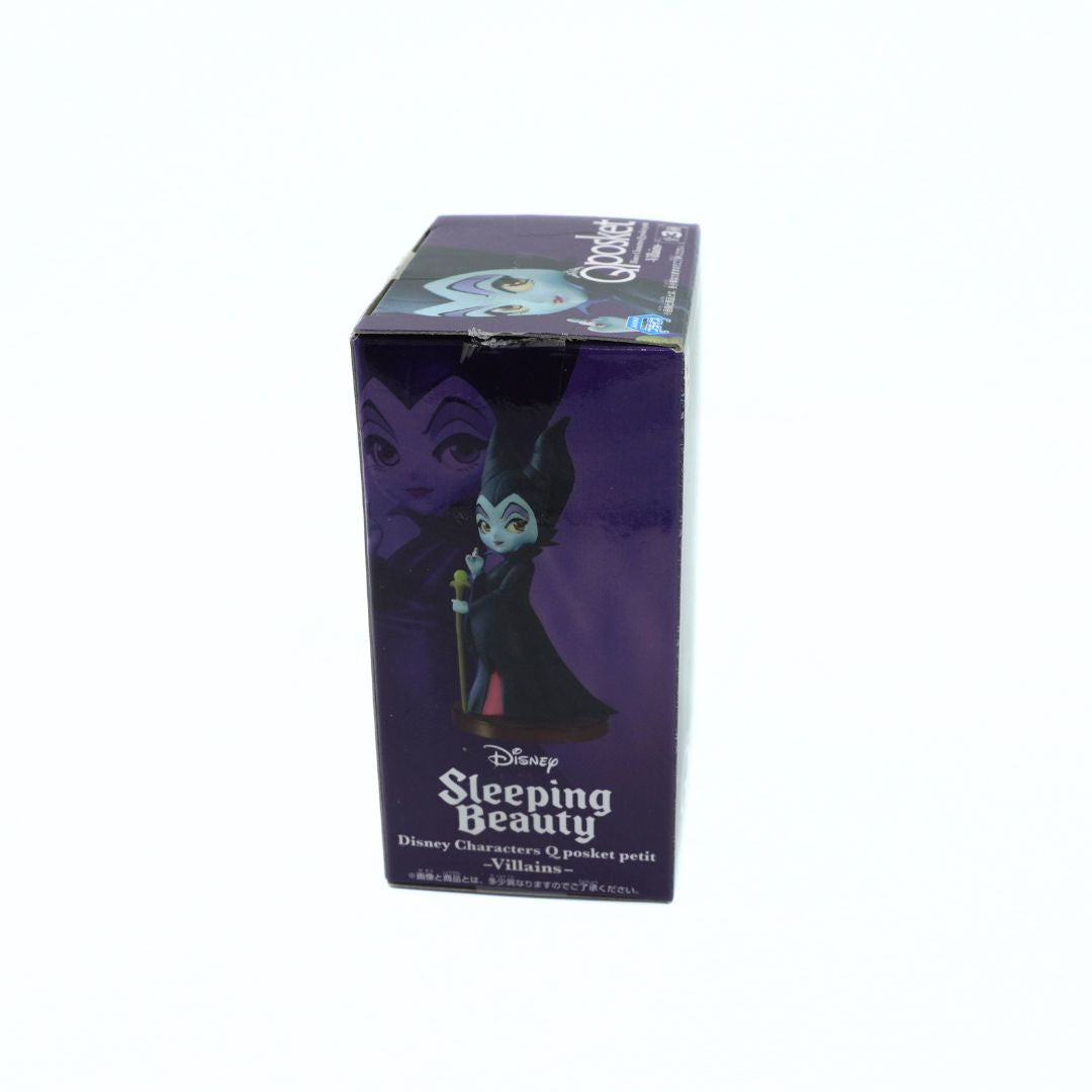 Purple box with Q Posket branding and a rendering of Maleficent