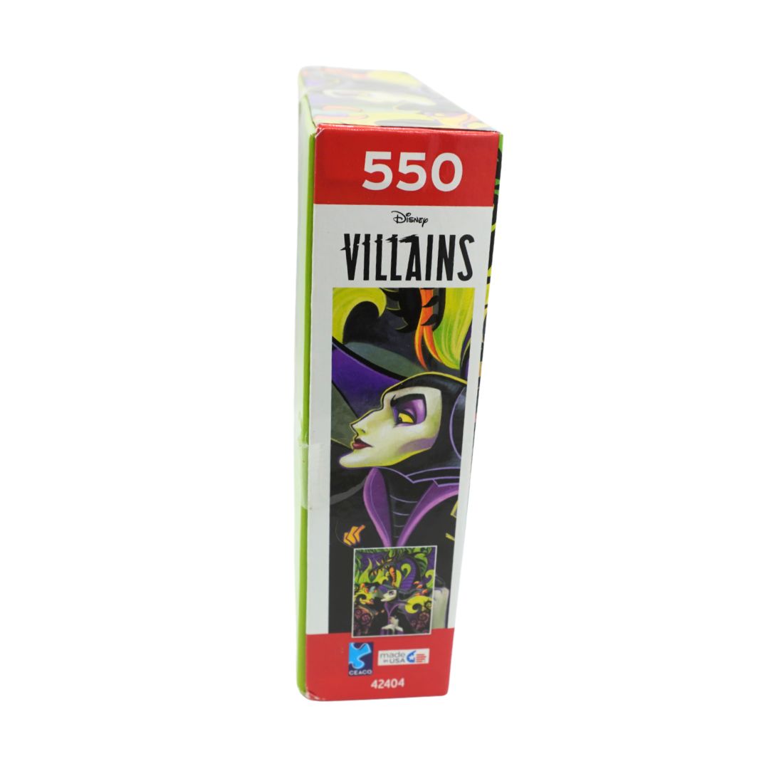 Disney Villains 550-piece jigsaw puzzle box featuring Maleficent artwork on a white background.