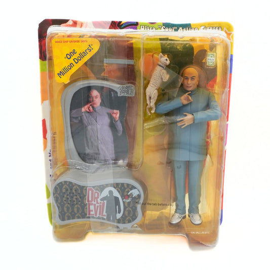 Action figure in packaging with Dr. Evil branding