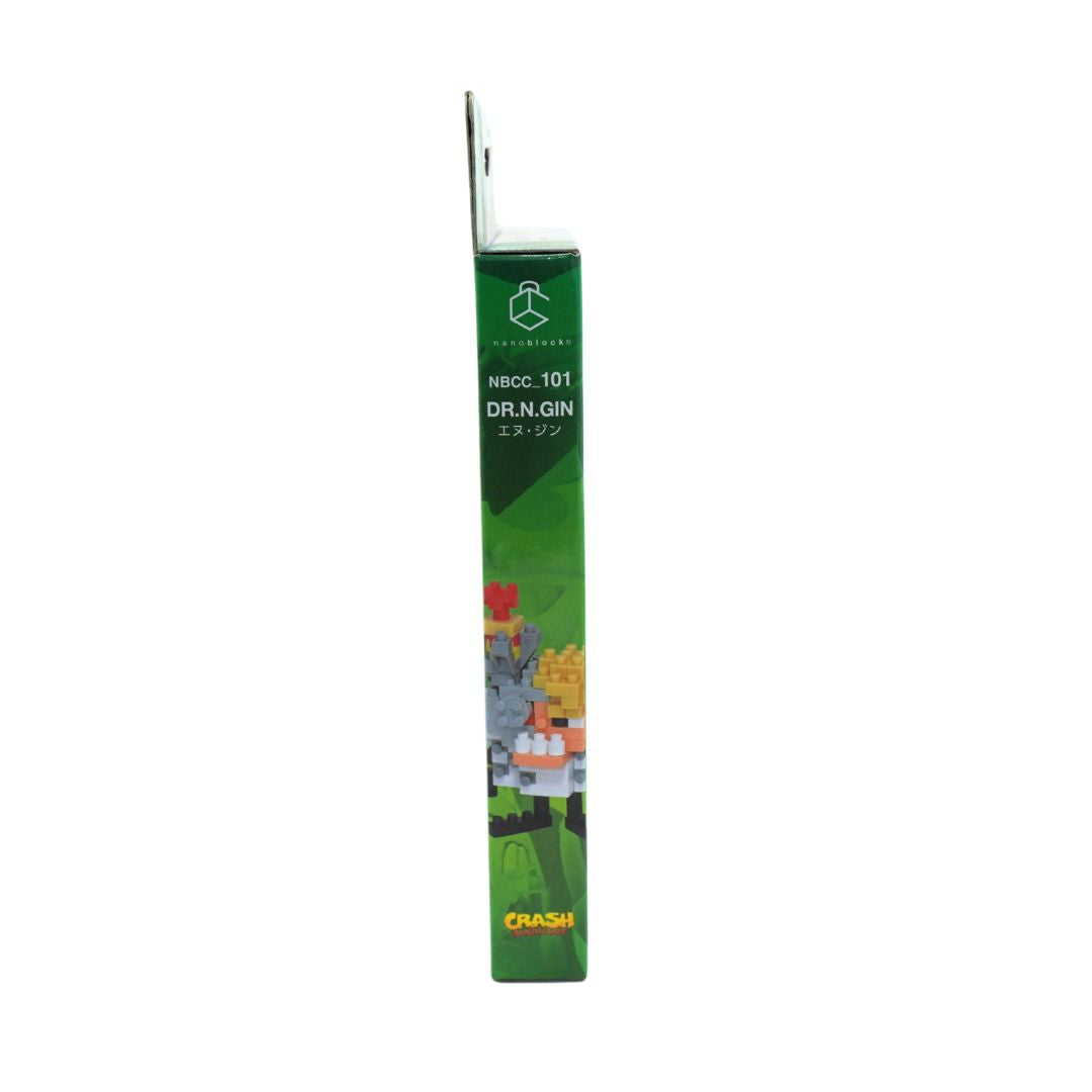 A tall, narrow green product box for a Dr.N.Gin Nanoblocks set