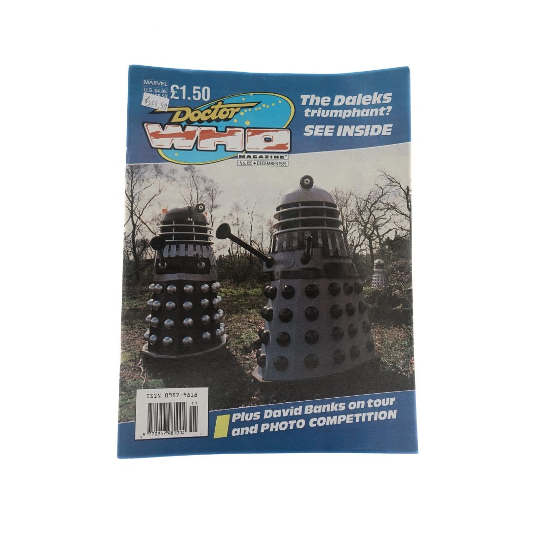 Front cover of the December 1989 edition of The Doctor Who Magazine featuring a retro logo and Daleks on the cover