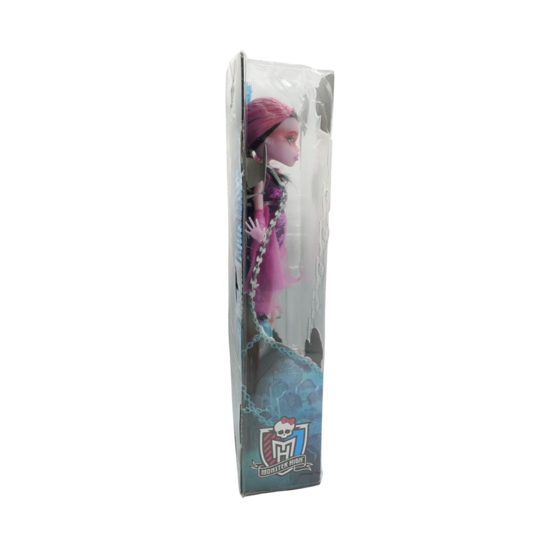 Monster High Haunted Draculaura doll with pink and black hair seen from the side