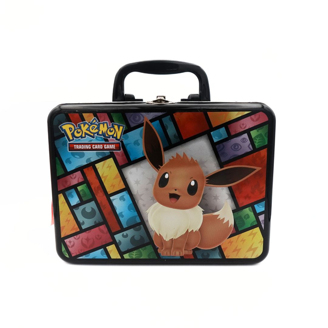 Front on photo of the colourful 2021 Pokemon Trading Card Game Eeveelution Lunch Box