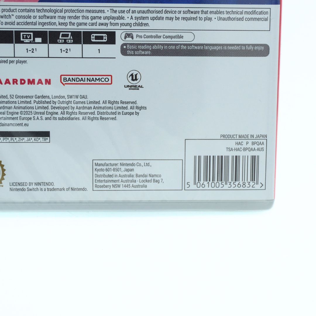 Barcode of a Switch game called Chicken Run Eggstraction with a multi-colour design