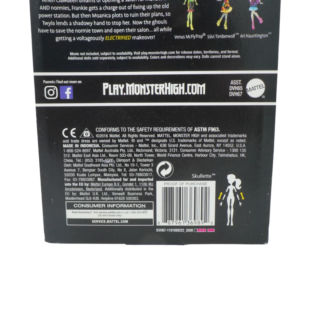 Back of a Monster High toy packaging with branding and product information.