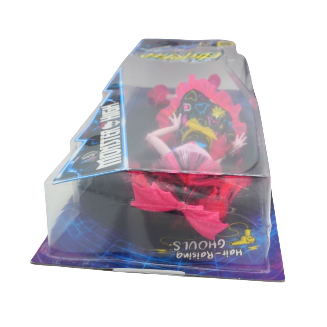 Toy figure in a transparent package with colorful design on a white background