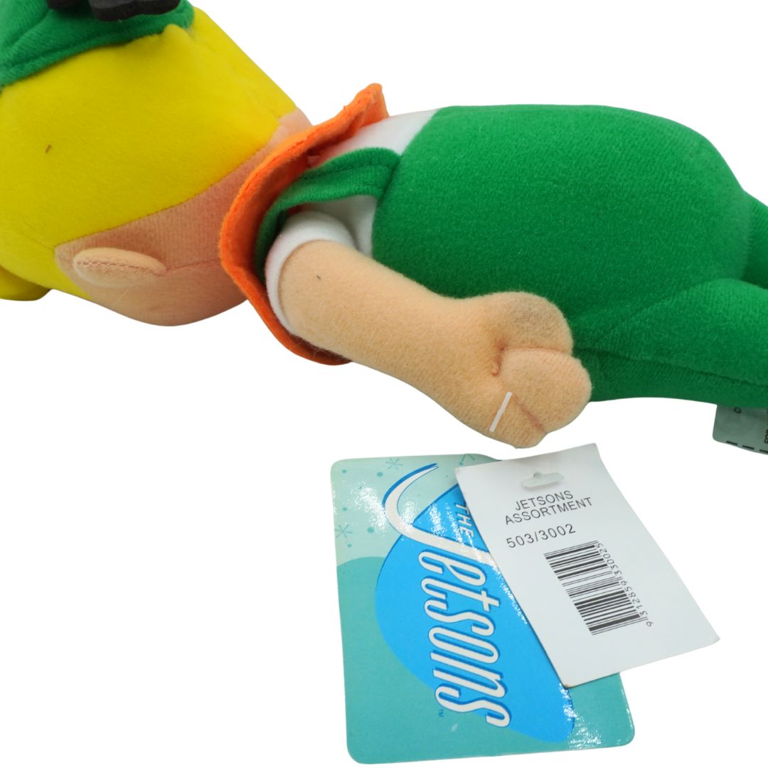 Plush toy resembling a character from 'The Jetsons' with a tag on a white background