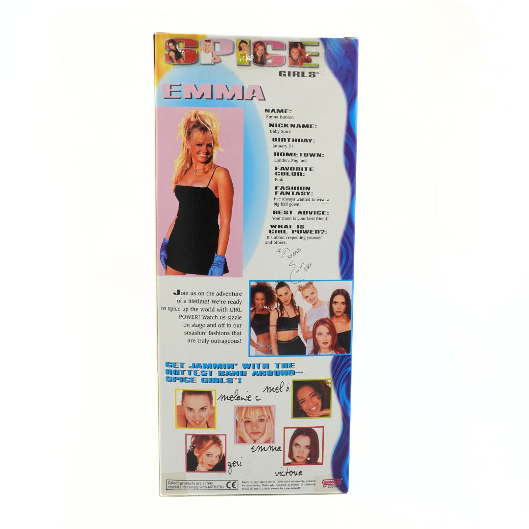 Spice Girls box with a portrait of Emma and other images on a white background