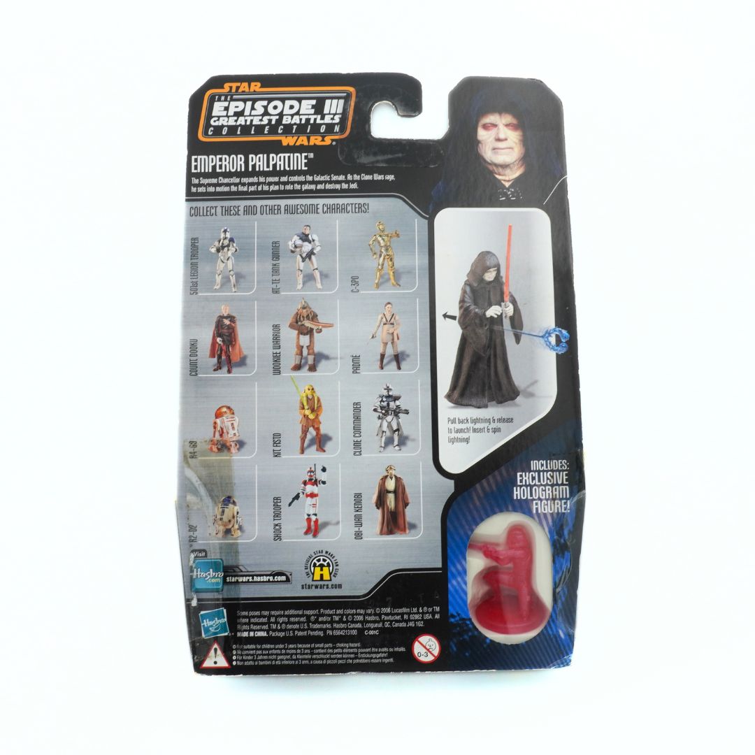 Star Wars action figure packaging with Emperor Palpatine on a white background