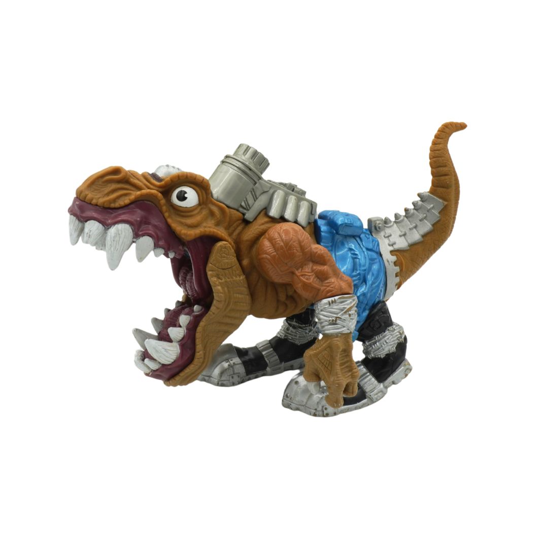 Toy figure of a dinosaur-like creature with armor on a white background