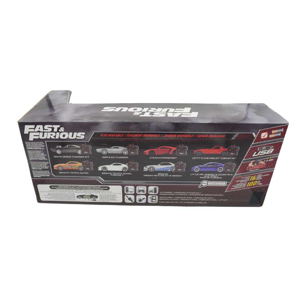 A boxed toy car set for kids featuring Fast & Furious characters, shown in its retail packaging against a white background.