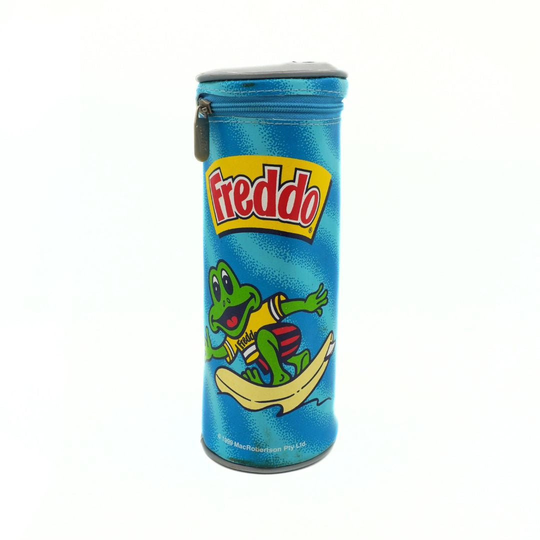 Freddo chocolate tin with a cartoon frog on a blue background