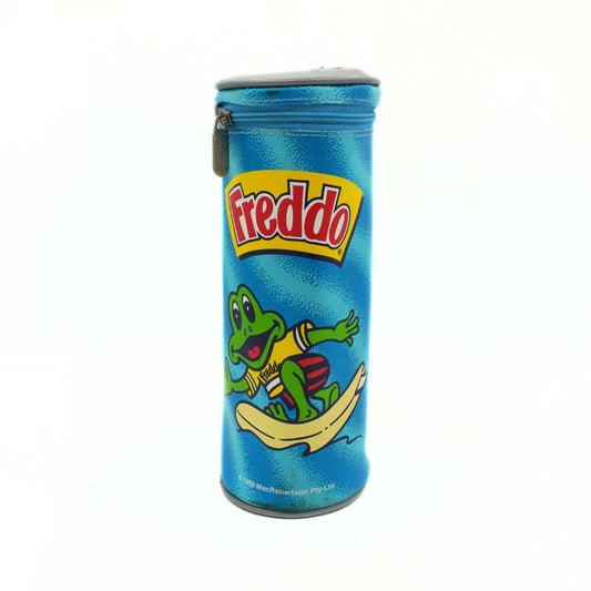 Freddo chocolate tin with a cartoon frog on a blue background