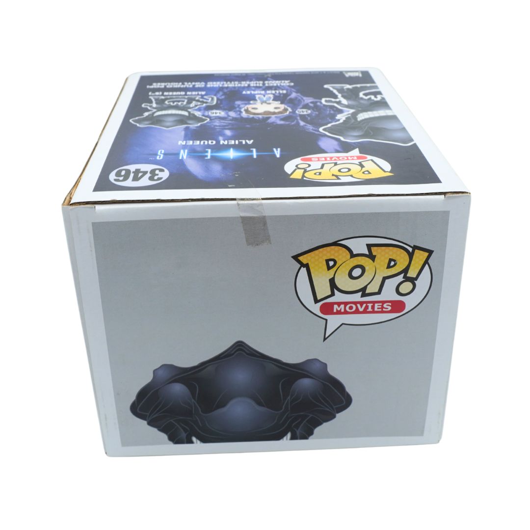 Funko POP! Movies Alien Queen #346 collectible figure box, featuring the character artwork and the iconic yellow and red POP! Movies logo on a white background.