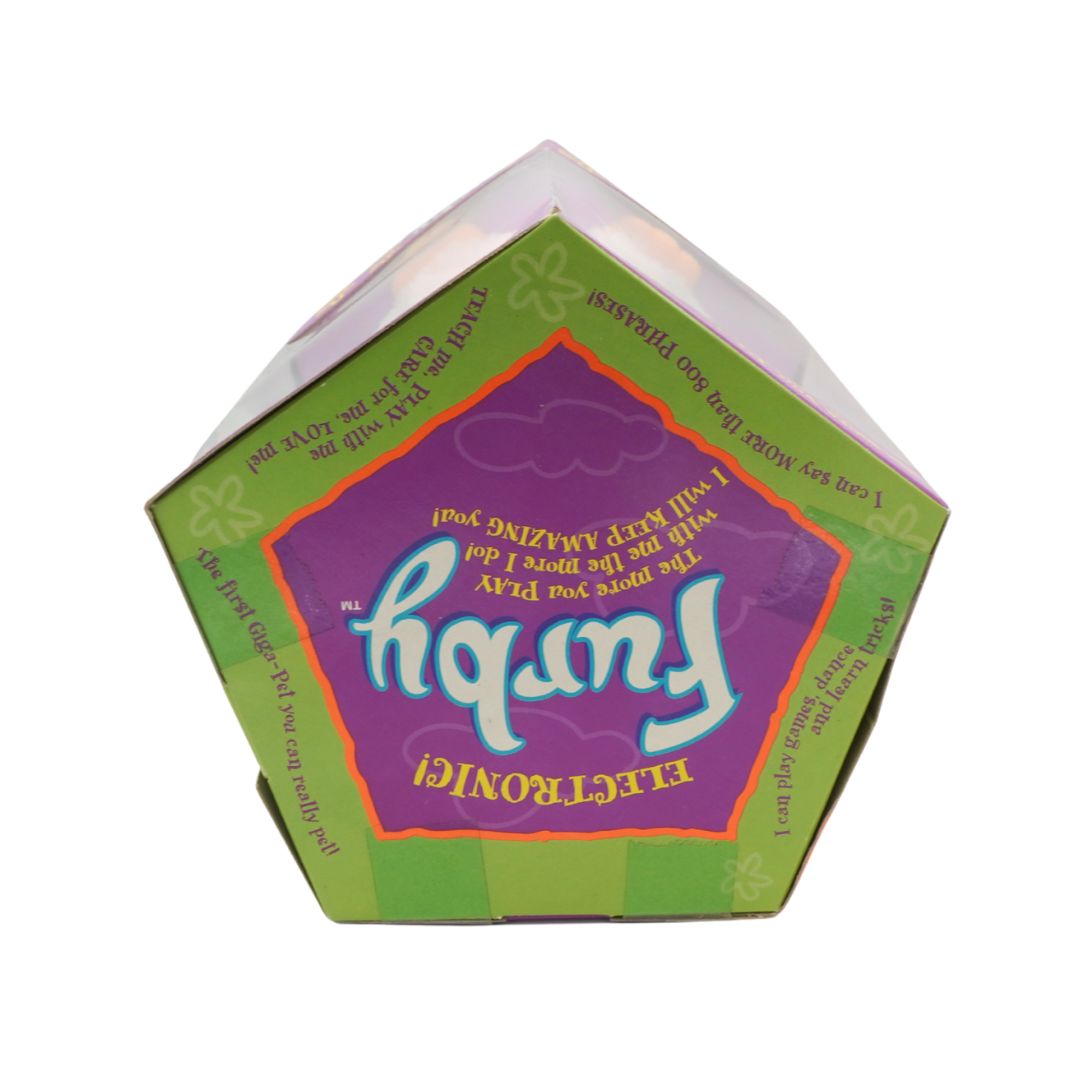 Hexagonal box with colorful design featuring the brand 'Furby' on a white background