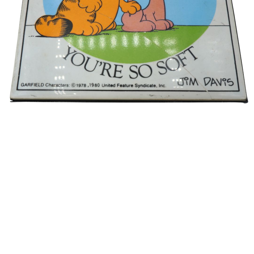 Branding to the bottom of a vintage Garfield tile