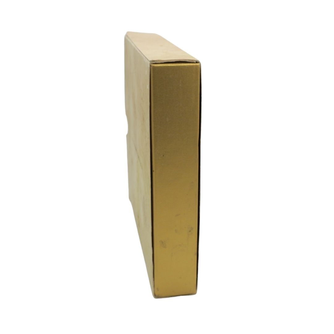 A plain gold rectangular box shown upright against a white background, viewed from the side.