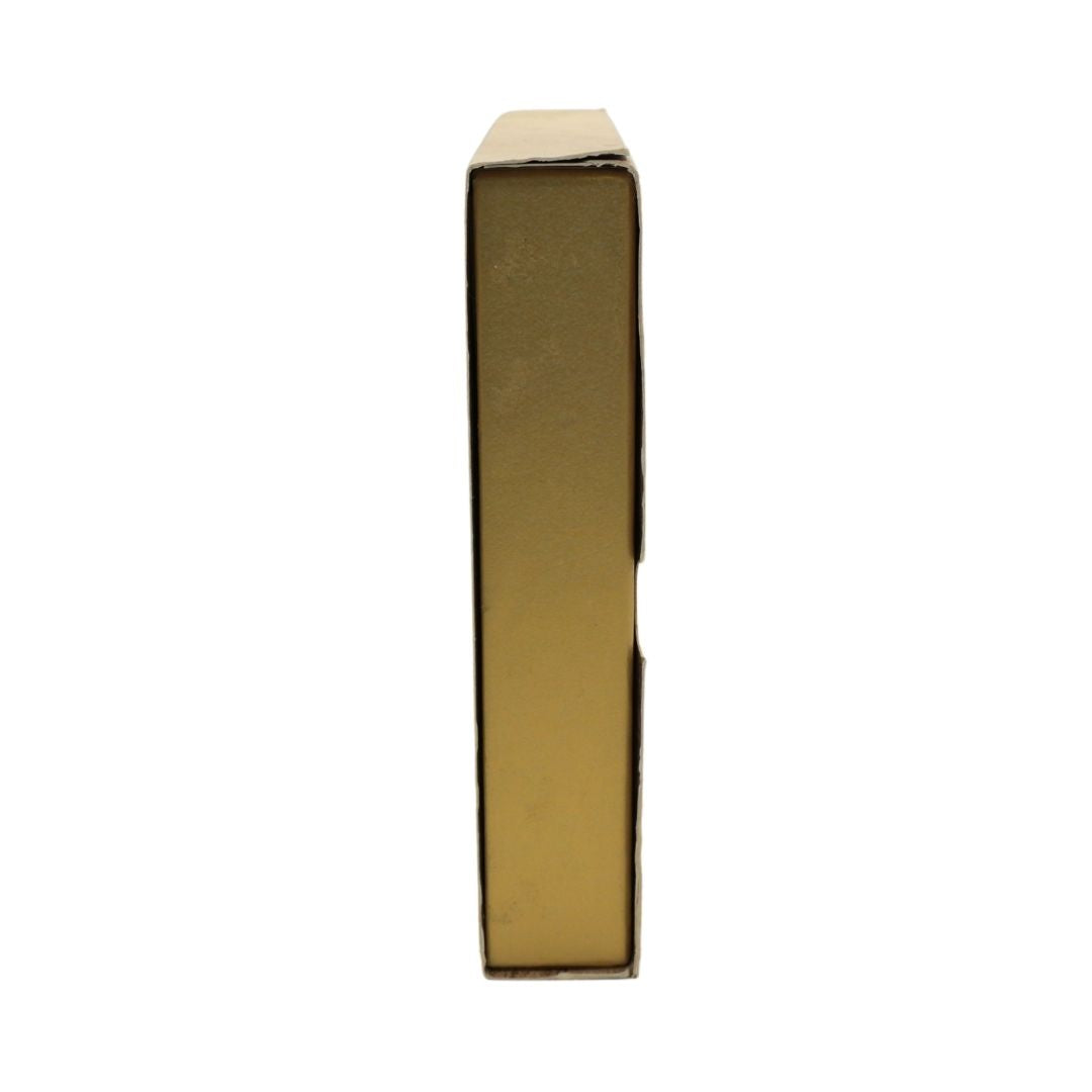 A tall, narrow rectangular box with a metallic gold finish, shown from a side profile view against a plain white background.