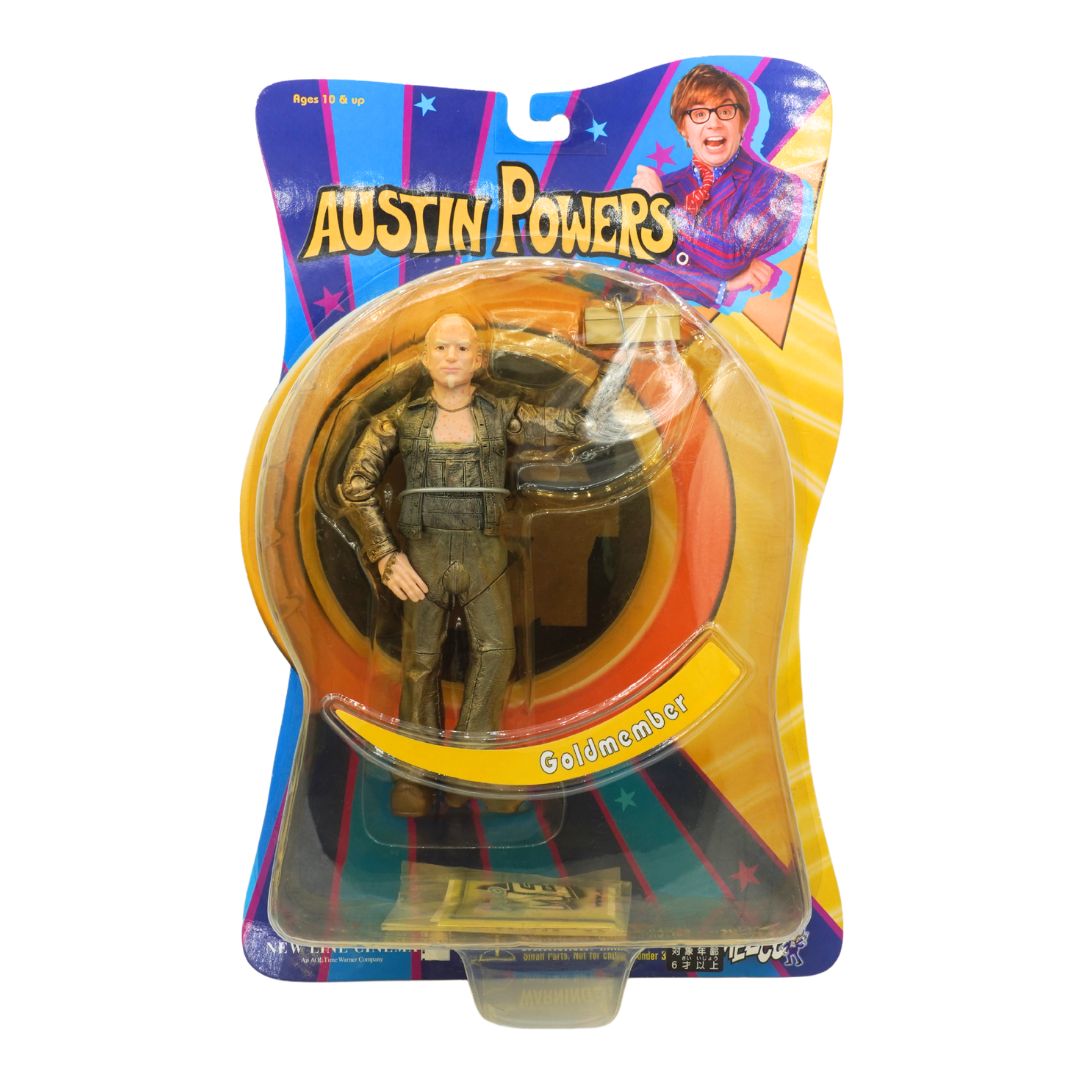 Austin Powers action figure in packaging with colorful background