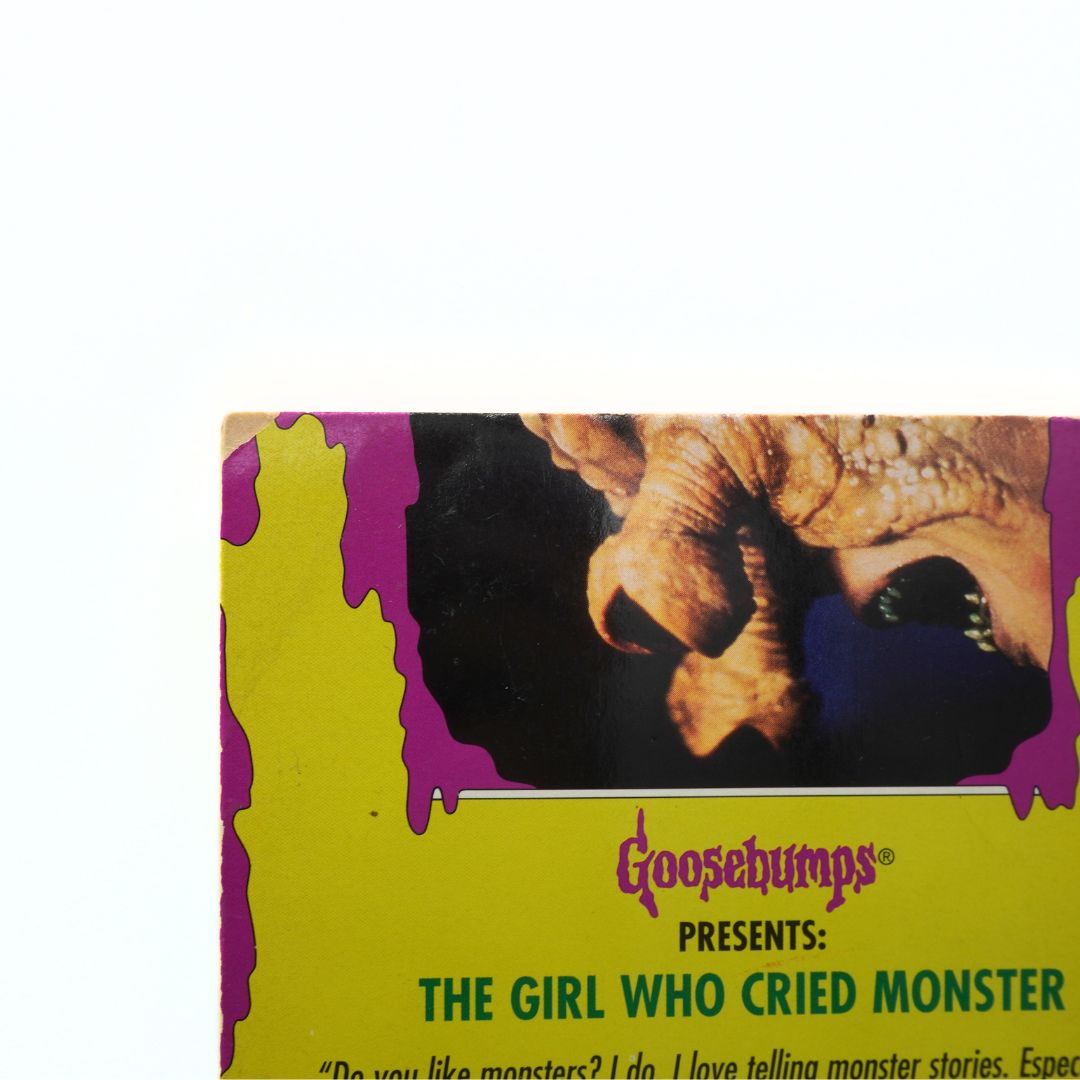 Goosebumps book cover featuring a monster and dripping yellow liquid on a purple background