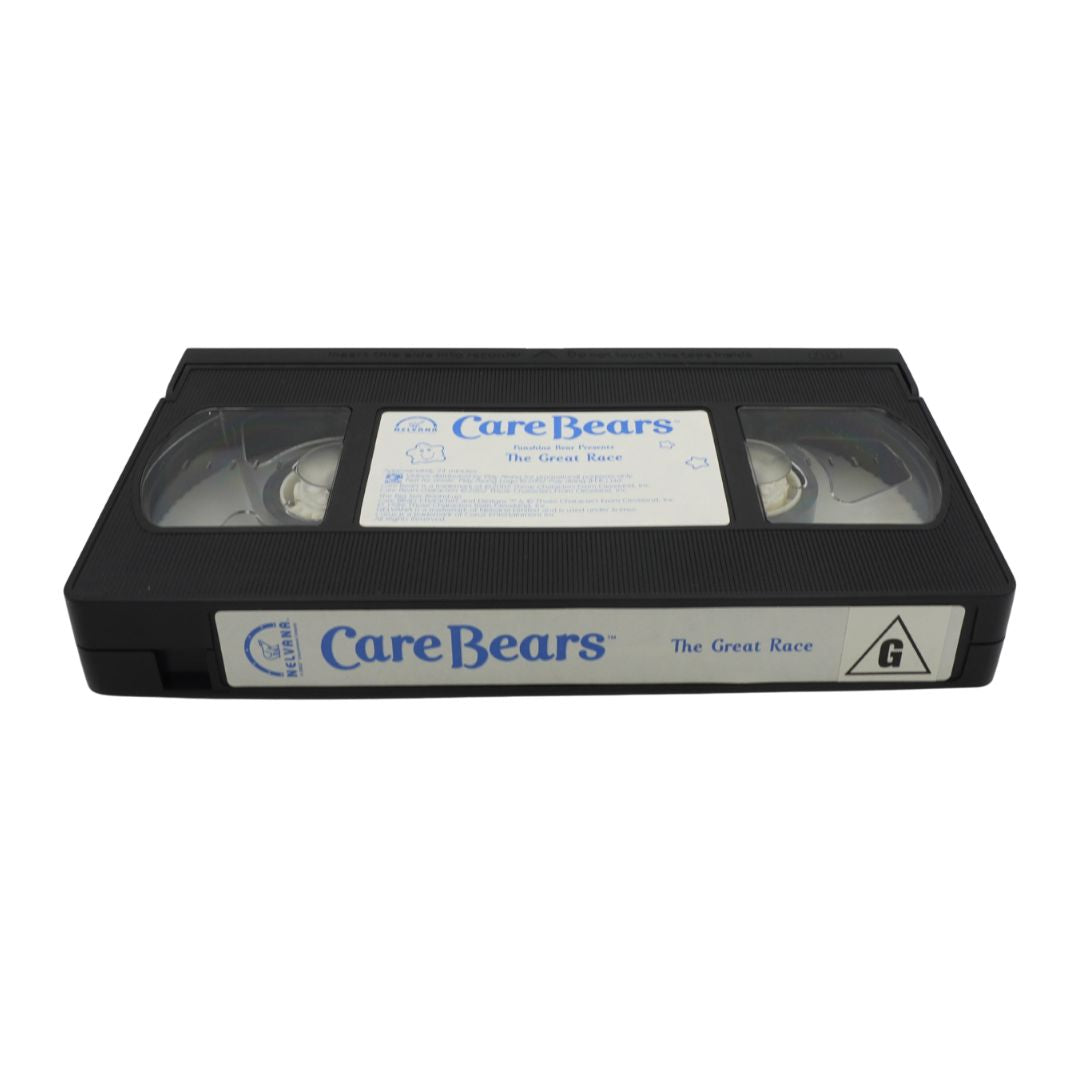 VHS tape of 'Care Bears: The Great Race' on a white background