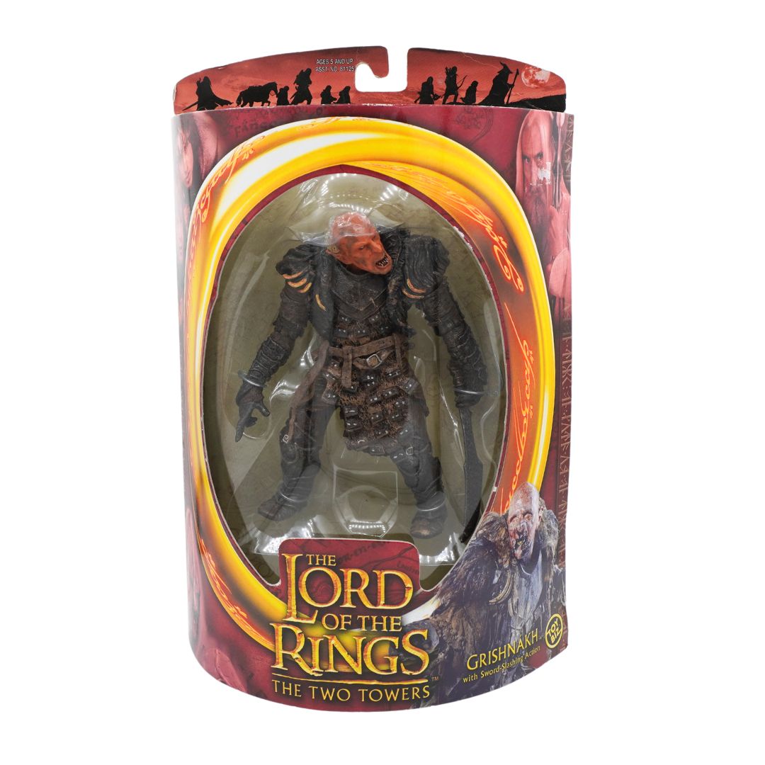 A front on photo of Grishnakh from Lord of the Rings in red and yellow packaging on a white background